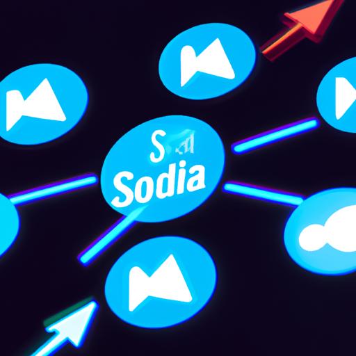 Social media icons with arrows pointing towards a viral video, representing the role of social media platforms in spreading content.